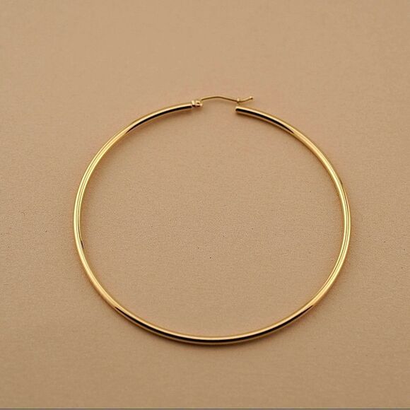 14k Real Gold Big Hoop Earrings | 2 mm thickness | 65 mm Diameter | Fine Jewelry - Picture 1 of 6